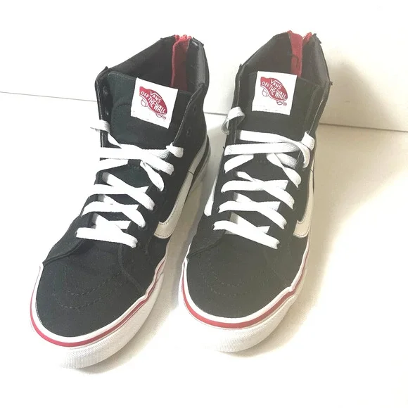 Vans SK8-Hi Sneakers Skate Women's 8.5 Lace Up Mens 7 Black Red Canvas Zip Heart - Picture 3 of 12